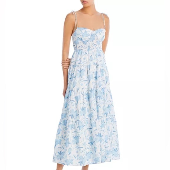 Wayf Blue and White Smocked Tiered Maxi Sundress size xl